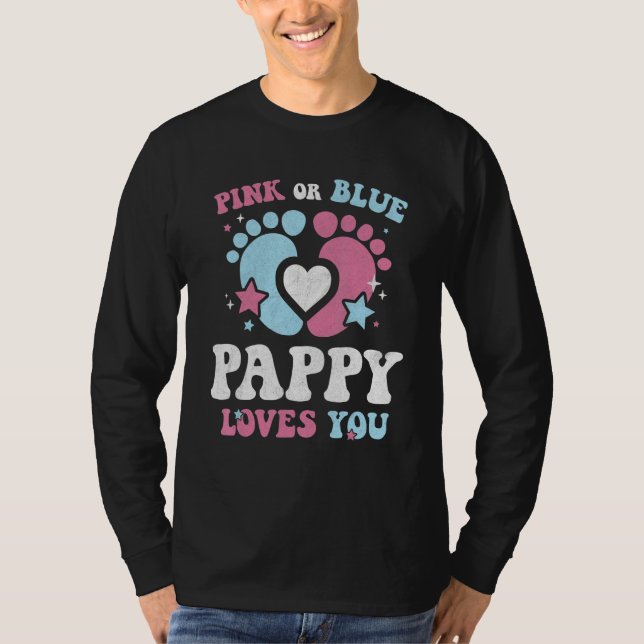 Camiseta Pink Or Blue Pappy Loves You Groovy Gender Reveal  (Frente)