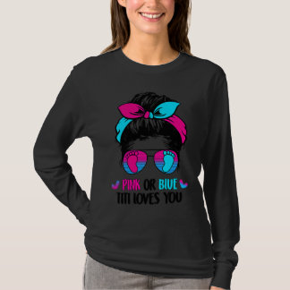 Camiseta Pink Or Blue Titi Loves You Messy Bun Hair Gender