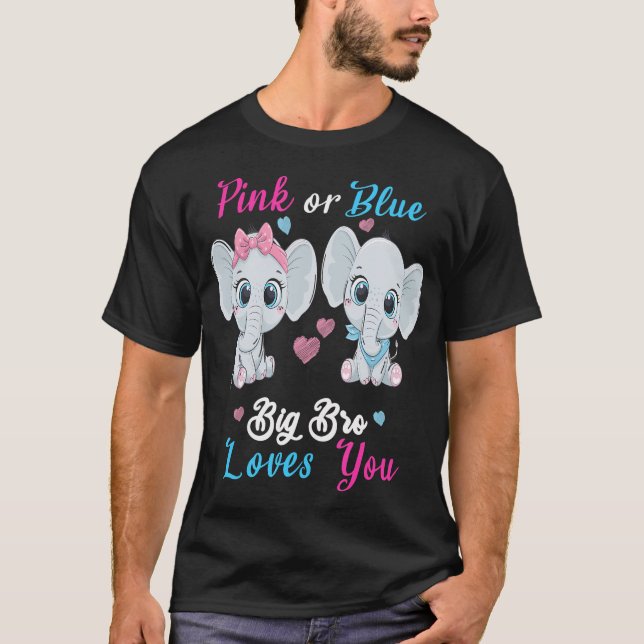 Camiseta Pink Ou Blue Big Bro Te Ama Elefantes Bebê Gend (Frente)