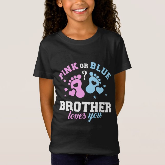 Camiseta Pink ou Blue Brother Amo você Dia de os pais Engra (Frente)