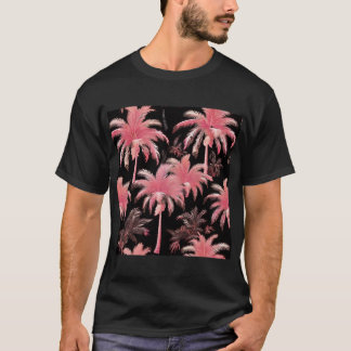 camiseta "Pink Palms Black Tee - Tropical Elegance