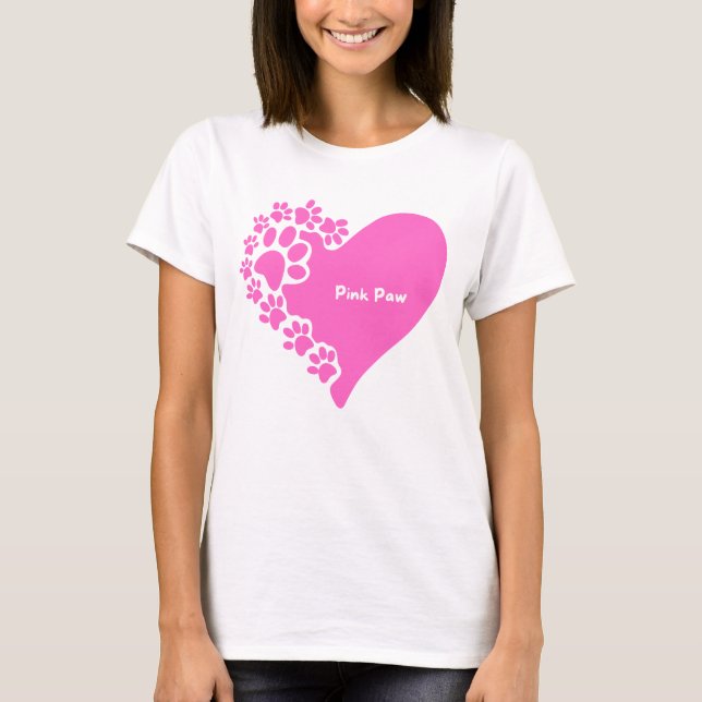 Camiseta Pink paw paws heart t-shirt for cat lover women (Frente)