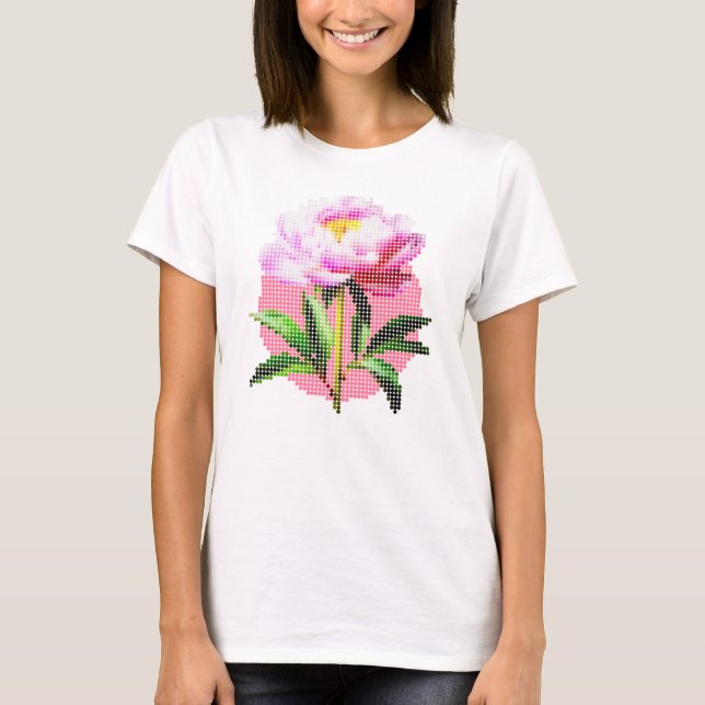Camiseta Pink Peony Dot Mosaic Flower (Frente)