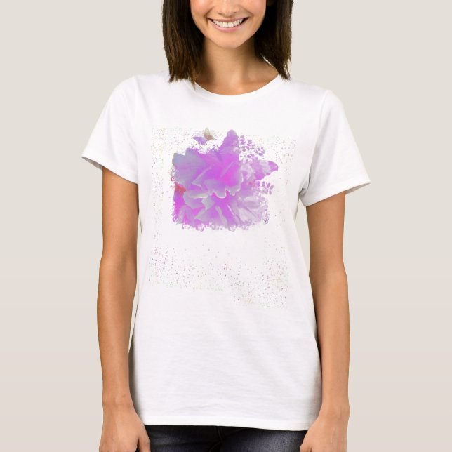Camiseta *~* Pink Peony Painting Borboleta AR3 Mulher (Frente)