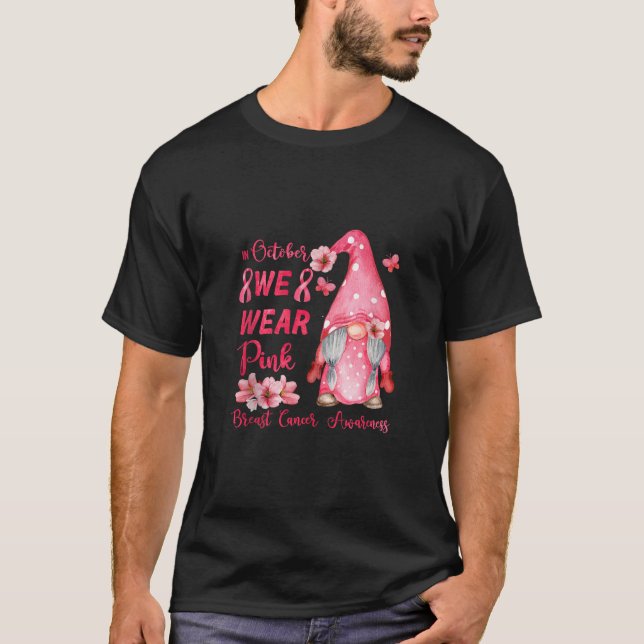 Camiseta Pink Ribbon Gnome Breast Cancer Awareness Support  (Frente)