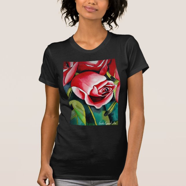 Camiseta Pink Rosebud aquarela pintura a cores flor (Frente)