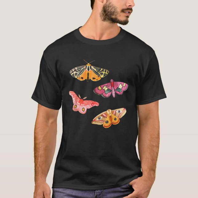 Camiseta Pink Rosy maple tiger moths Hand drawn butterflies (Frente)