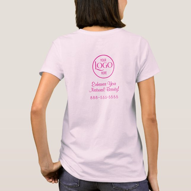 Camiseta Pink Script Employee Name Business Logo T-Shirt (Verso)
