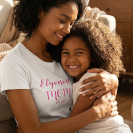 Camiseta Pink Script Personalised Name Established Mom