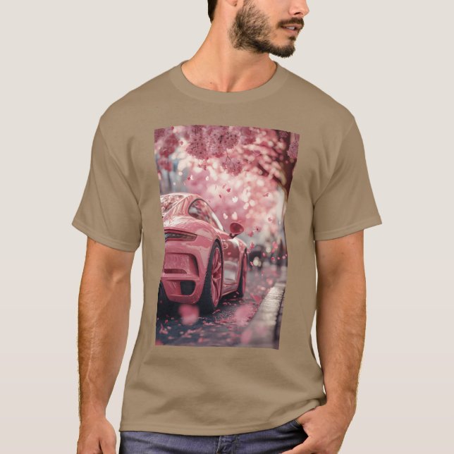 Camiseta Pink Sports Car Cherry Blossoms retro (Frente)