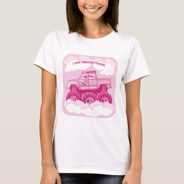 Camiseta Pink Version I Love Monster Trucks Image    (Frente)