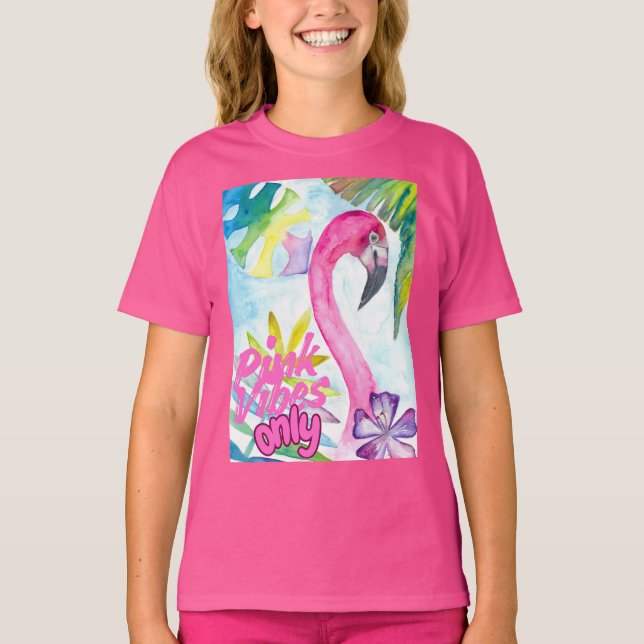 Camiseta Pink Vibes Only – Pink Flamingo (Frente)