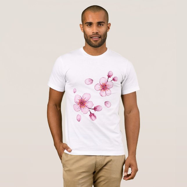 Camiseta Pink Watercolor Cherry Blossom Padrão (Frente Completa)