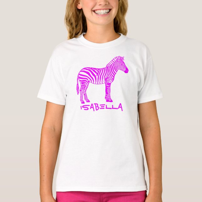 Camiseta Pink Zebra Kids T-Shirt – Cute Striped Animal Tee  (Frente)