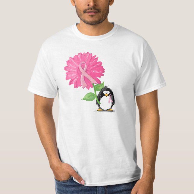 Camiseta pinkRibbon-com o pinguim e o daisy2 (Frente)