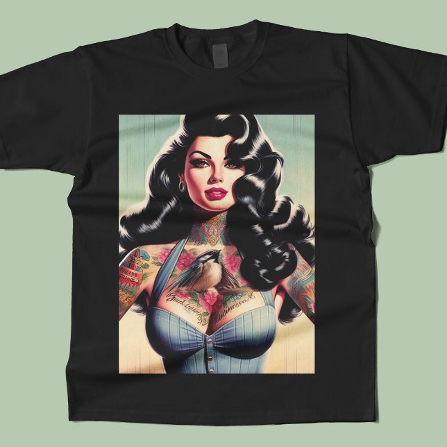 Camiseta Pino de Beleza Retro Tatuado (Criador carregado)