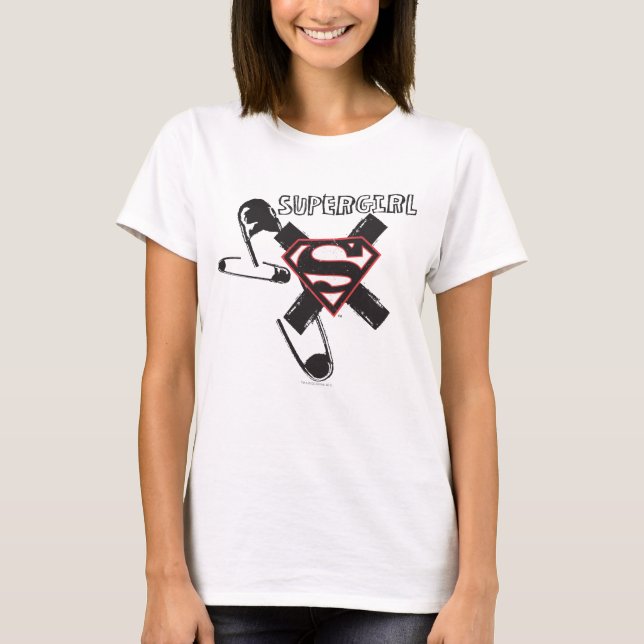Camiseta Pinos de Segurança Pretos da Supergirl (Frente)