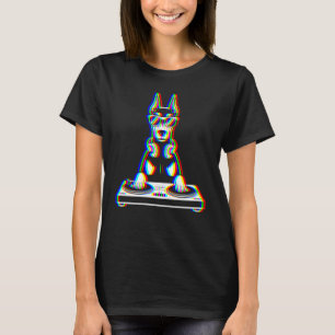 Camiseta Pinscher Doberman engraçado DJ Glitch Rave EDM Mús