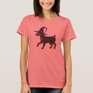 Camiseta Pinscher Miniatura Negra com Chapéu de Bruxa