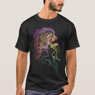Camiseta Pintado à Mão: Androcles e Leão em Canvas Negra