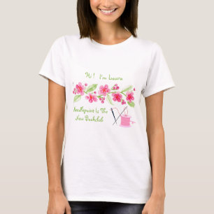 Camiseta Pintado à Mão com Flores de Cerejeira em Ponto de 