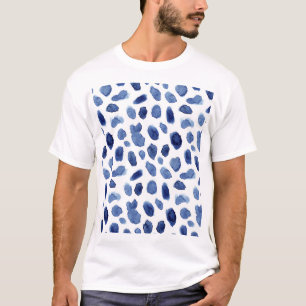Camiseta Pintado À Mão, Manchas Azuis De Aquarela.