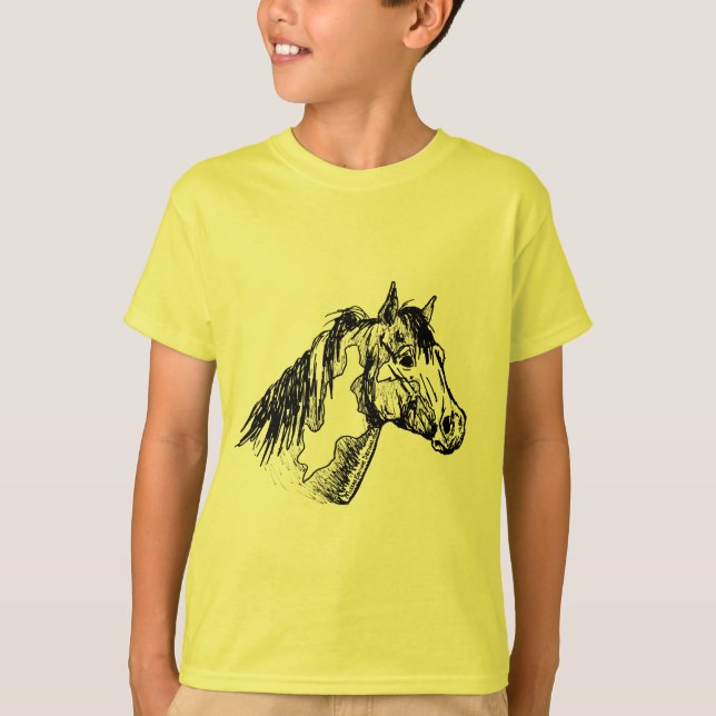 Camiseta Pinte o esboço simples do cavalo (Frente)