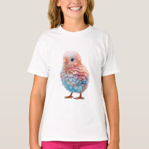 Camiseta Pintinho Bebê Penugem Arco-Íris Pastel Crianças