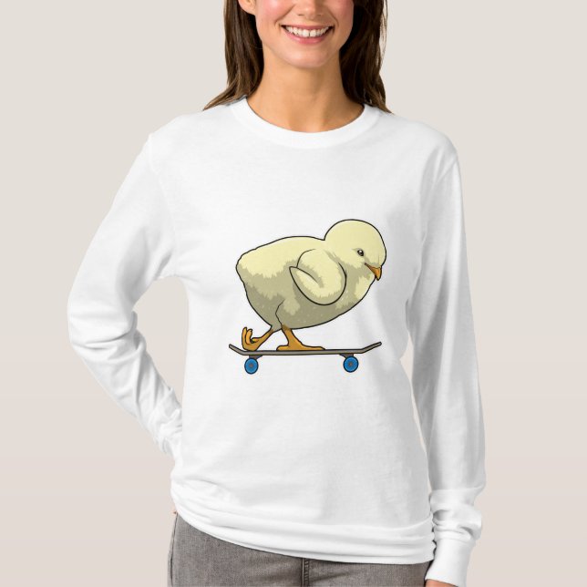 Camiseta Pintinho como skater com skateboard (Frente)