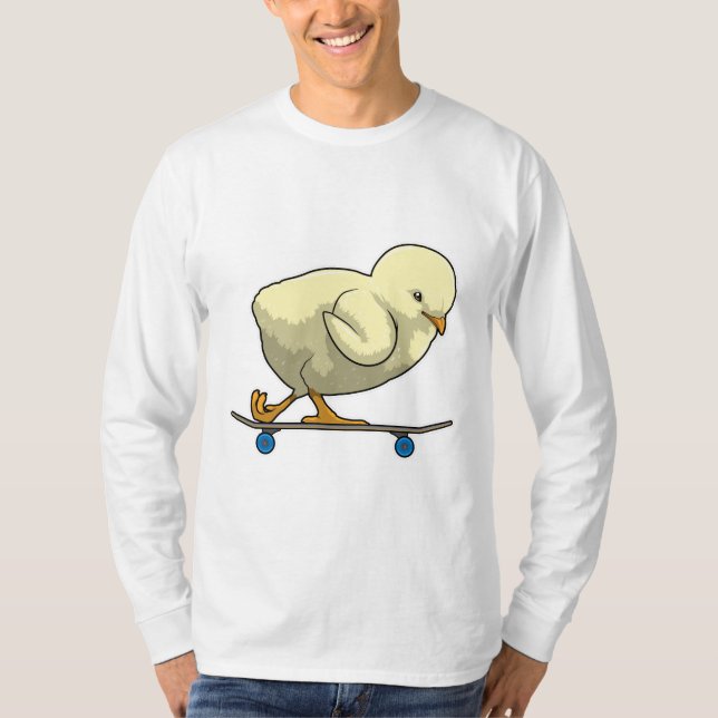Camiseta Pintinho como skater com skateboard (Frente)