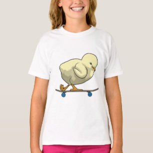 Camiseta Pintinho como skater com skateboard