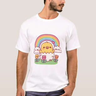 Camiseta Pintinho Cortado Em Tulipas De Ovo Nuvens Primaver