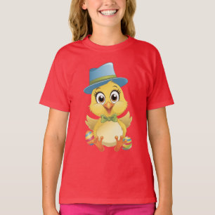 Camiseta Pintinho de Cartoon Adorável com Ovos de Páscoa