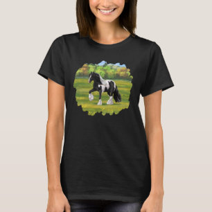 Camiseta Pinto Negro Piebald Gypsy Cavalo de Rascunho de Va