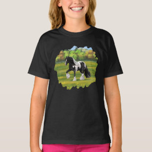 Camiseta Pinto Negro Piebald Gypsy Cavalo de Rascunho de Va