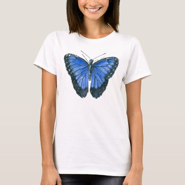 Camiseta Pintor aquoso da borboleta Azul Morpho (Frente)