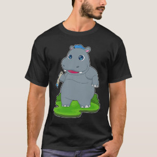 Camiseta Pintor de Hipopótamo Pincel Pintura