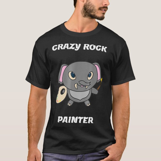 Camiseta Pintor de Rock Louco Pintura Com Elefante T (Frente)