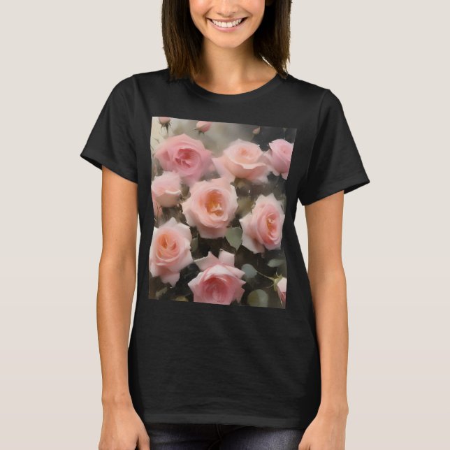 Camiseta pintura a aquarela de rosas rosa bonito (Frente)