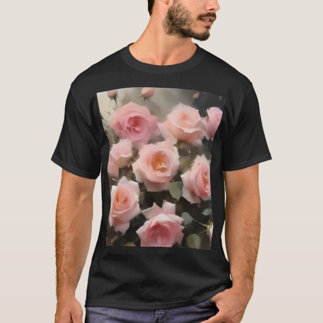 Camiseta pintura a aquarela de rosas rosa bonito (Frente)