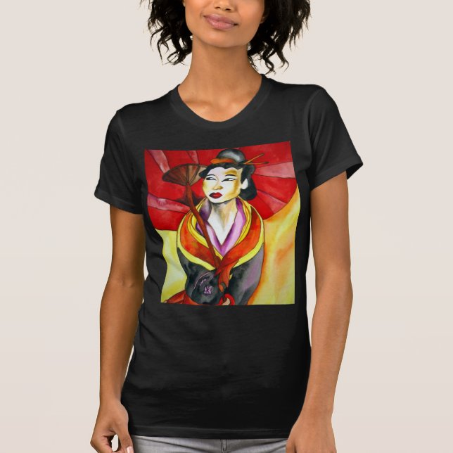Camiseta Pintura a aquarela original em Geisha (Frente)