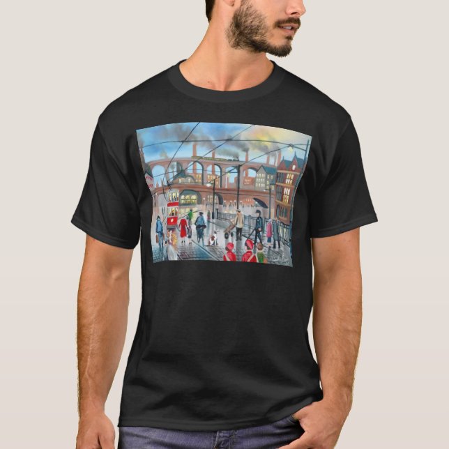 Camiseta Pintura a óleo velha do trem do viaduto de (Frente)
