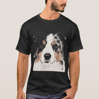 Camiseta Pintura a Tinta do Australian Shepherd Close-up