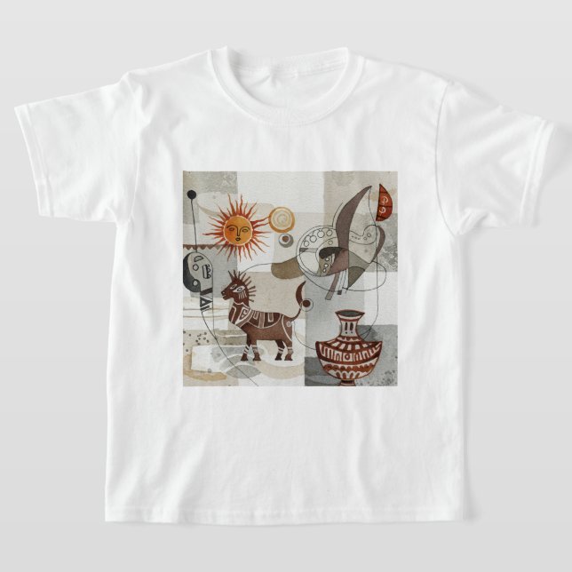 Camiseta Pintura abstrata com elementos étnicos (Postura )