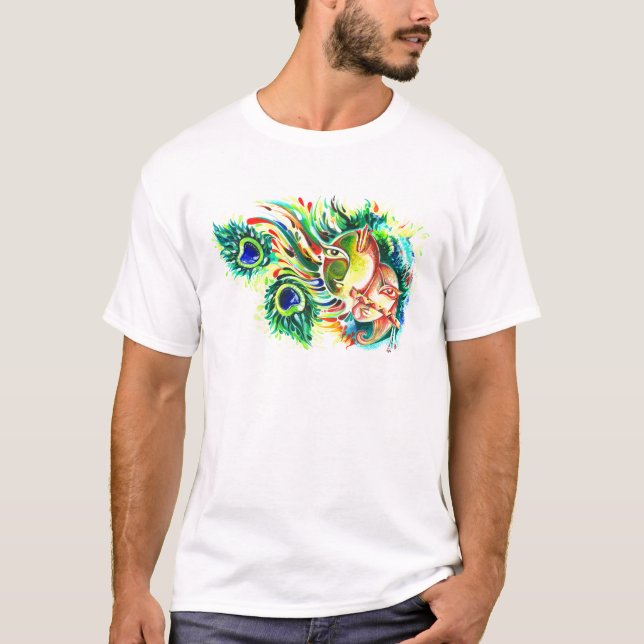 Camiseta Pintura abstrata Handmade do senhor Krishna e deus (Frente)