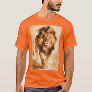 Camiseta Pintura Abstrata Majestosa do Leão Dourado Arte de