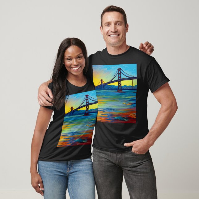 Camiseta Pintura acrílica, ponte de São Francisco, Sunset (Unissex)