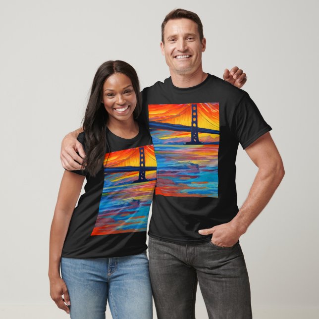 Camiseta Pintura acrílica, ponte de São Francisco, Sunset (Unissex)