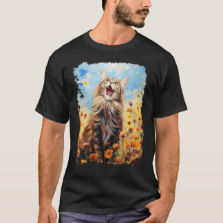 Camiseta Pintura Acrílica Pop Art Gato Maine Coon