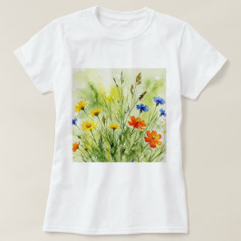 Camiseta Pintura aquarela de flores selvagens e plantas